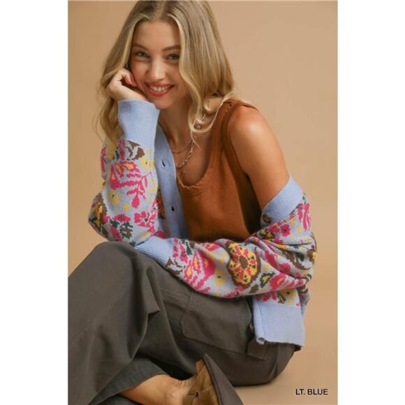 Umgee Floral Knit Button-Up Cardigan - Picture 4 of 6